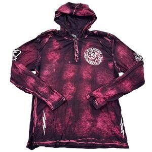 Y2K‎ Affliction Shirt Men's XL Red Grunge Long Sleeve Hoodie Thrashed Skate